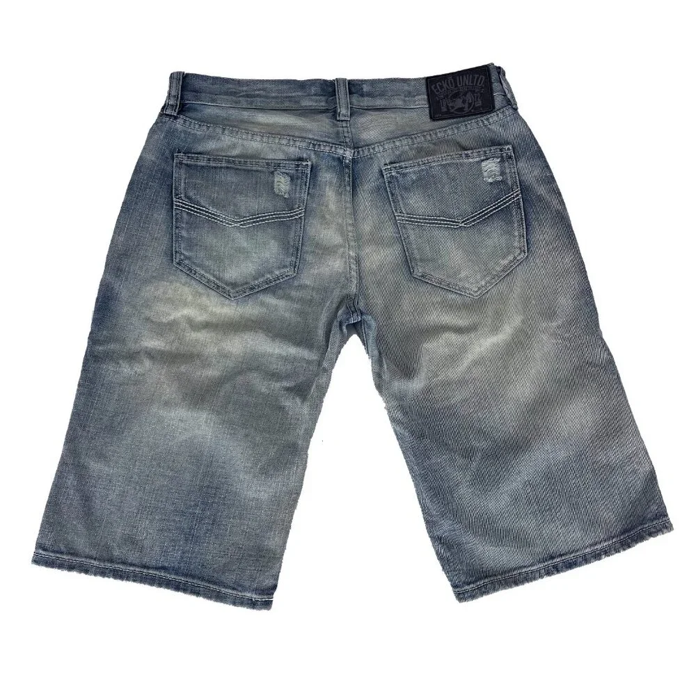 Ecko Unltd Shorts Denim Jean Distressed Shorts Y2K Baggy Skater Hip Hop Mens 32
